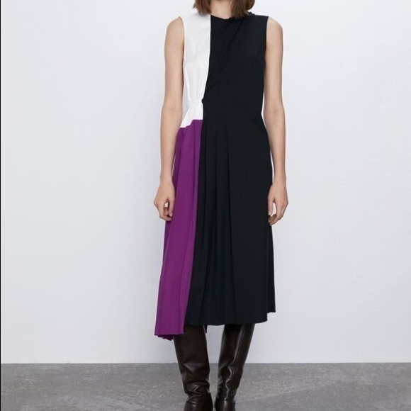 Zara Pleated Patchwork Dress - Picture 1 of 5